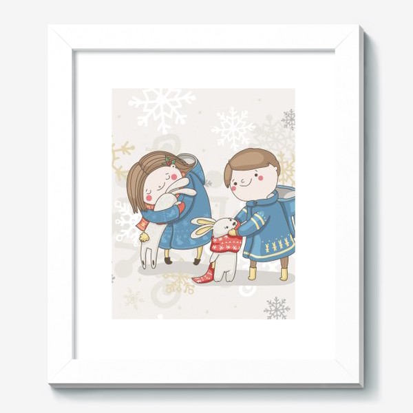 Картина «Дети и зайчики. Обнимашки, тепло и добро. Зима. »