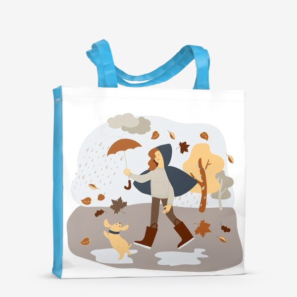 Сумка-шоппер «Прогулка с собакой под дождем»