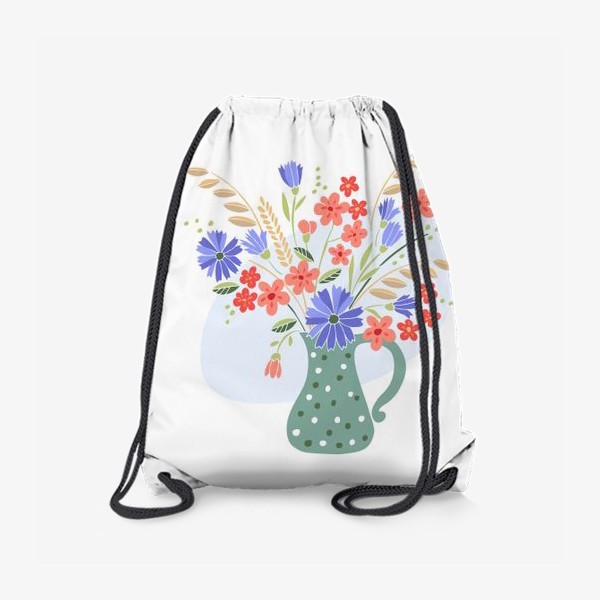 Рюкзак «Букет из полевых цветов и колосков в вазе в горошек»