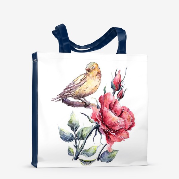 Сумка-шоппер «Цветы Шиповник и птица»