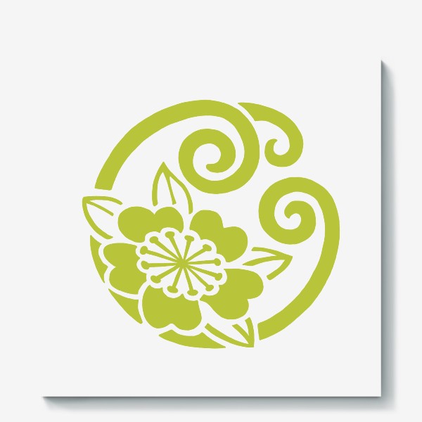Холст «Японский цветочный герб на каждый день. 8 января, цветок - камелия китайская (camelia sinensis)»