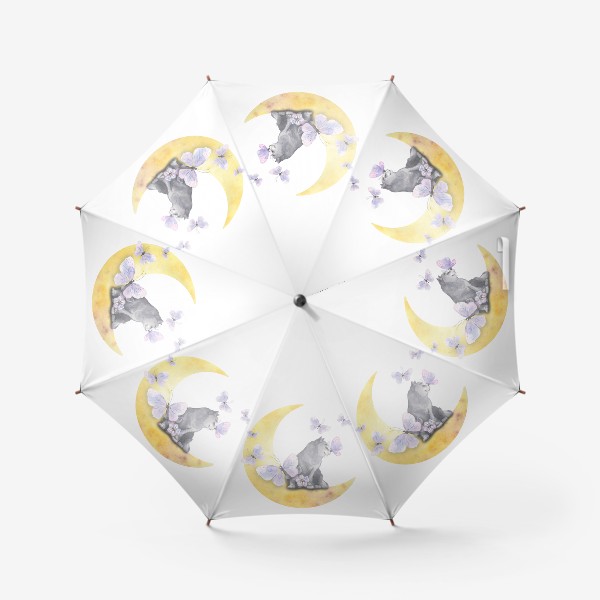 Зонт «Котик на луне и бабочки. Акварель»