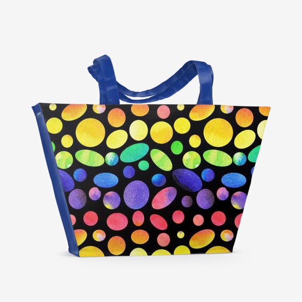 Пляжная сумка «Разноцветные круги и овалы на черном фоне.»