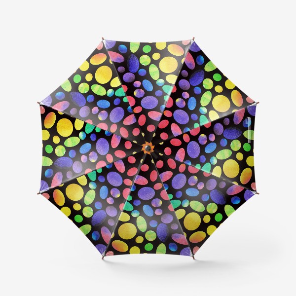 Зонт «Разноцветные акварельные круги и овалы на черном фоне, паттерн. »