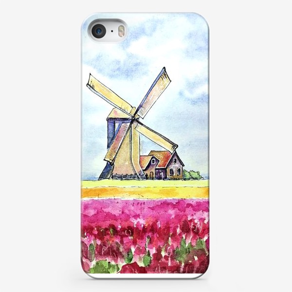 Чехол iPhone «Мельница на поле тюльпанов. »
