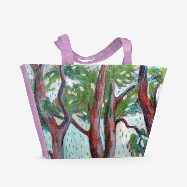 Пляжная сумка «Деревья. Гуашь, карандаши»