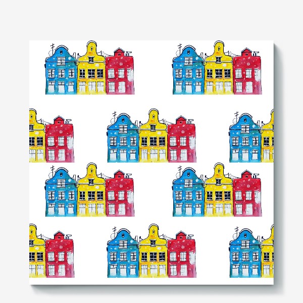 Холст «Голубой, желтый и красный домики . Амстердам. »
