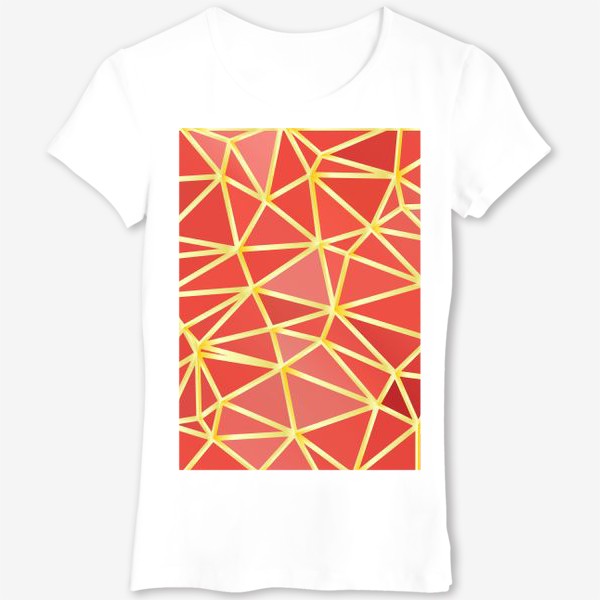Футболка &laquo;Полигональный паттерн, треугольники, коралловый с золотом&raquo;
