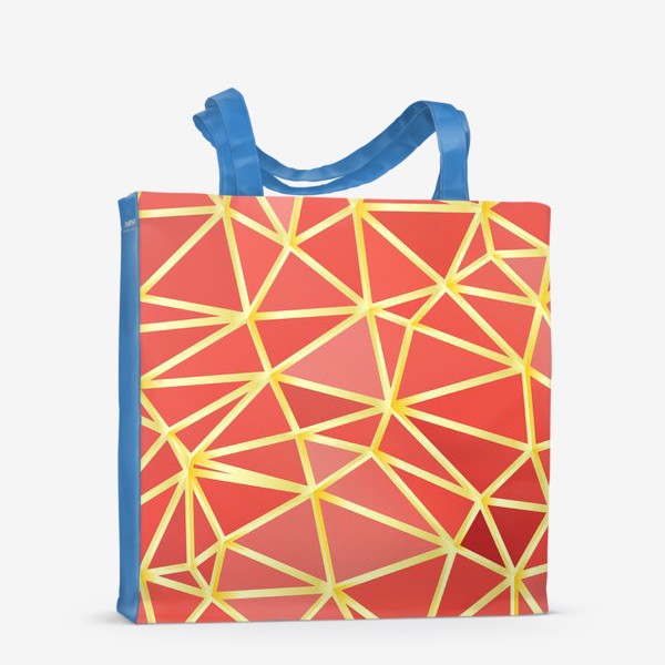 Сумка-шоппер «Полигональный паттерн, треугольники, коралловый с золотом»