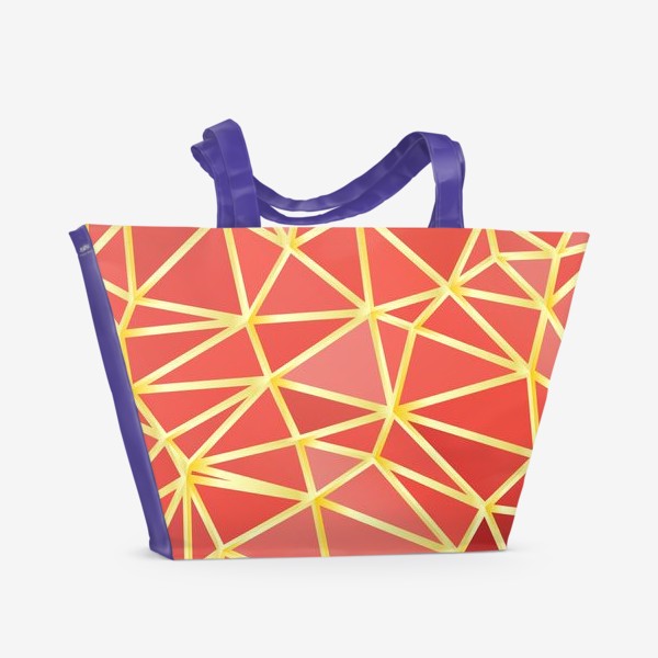 Пляжная сумка «Полигональный паттерн, треугольники, коралловый с золотом»