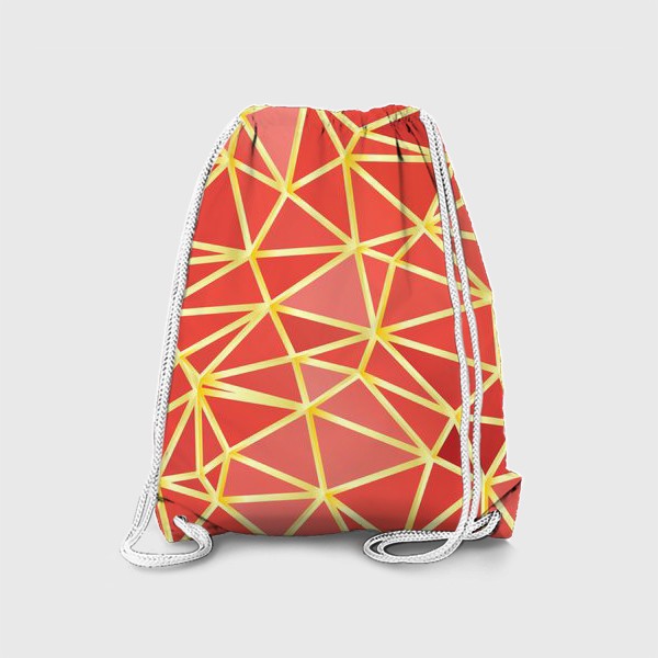 Рюкзак «Полигональный паттерн, треугольники, коралловый с золотом»