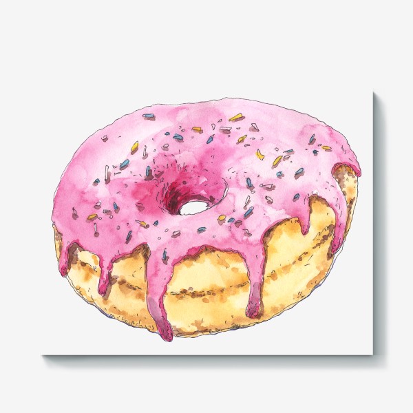 Холст «Акварельный пончик. Food-иллюстрация.»