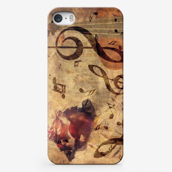 Чехол iPhone «Старая скрипка, ноты и роза»