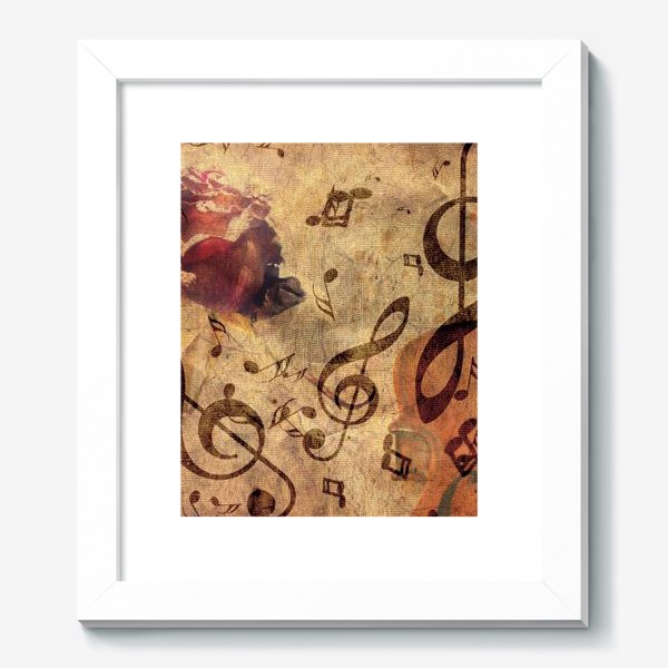 Картина «Старая скрипка, ноты и роза»
