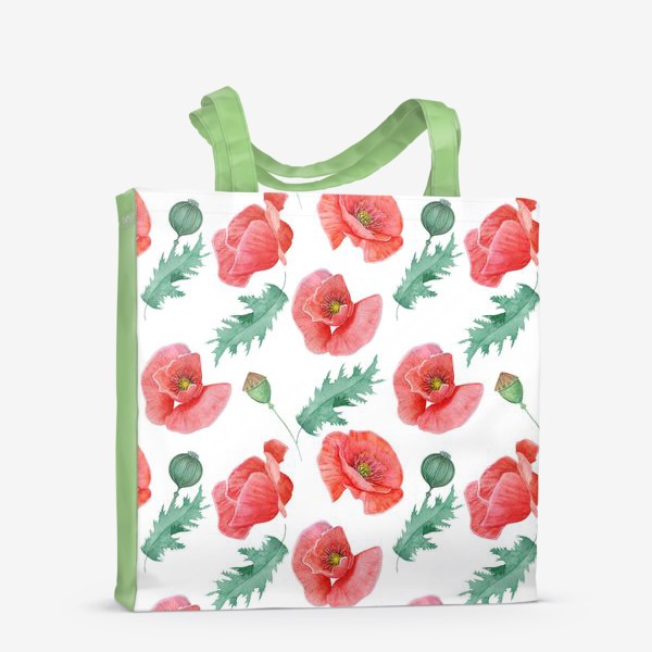 Сумка-шоппер « Бесшовный рисунок / паттерн цветы красные Маки на белом фоне»