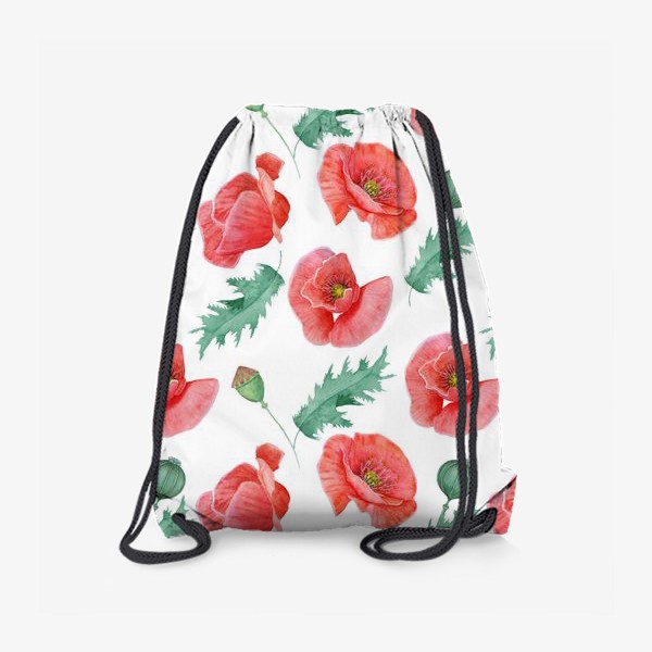 Рюкзак « Бесшовный рисунок / паттерн цветы красные Маки на белом фоне»