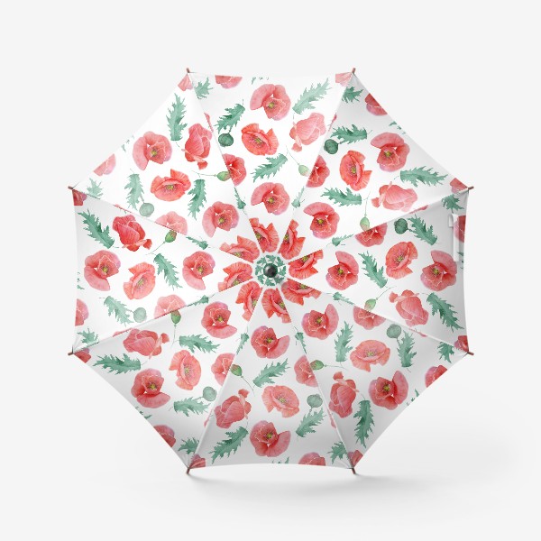 Зонт « Бесшовный рисунок / паттерн цветы красные Маки на белом фоне»