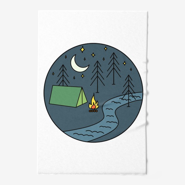 Полотенце «Природа, ночь, палатка, деревья, костёр, луна.»