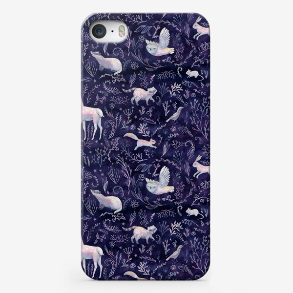 Чехол iPhone «Волшебные звери в ночном лесу. Акварельный паттерн»
