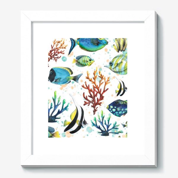 Картина «Яркие тропические рыбки, кораллы. Подводный мир. Акварель.»