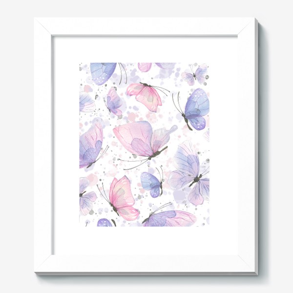 Картина «Розовые, фиолетовые, голубые бабочки. Акварель, паттерн.»