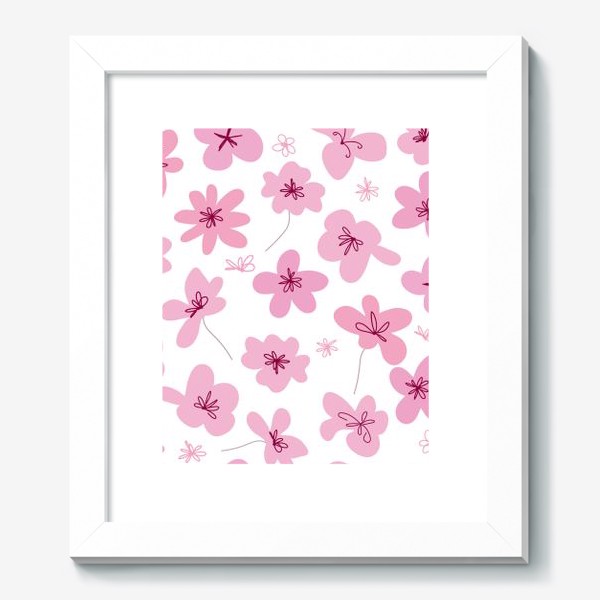 Картина «Цветочный графический дизайн. Рисованный бесшовный узор розовых цветов»