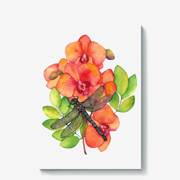 Холст «Орхидея и стрекоза»