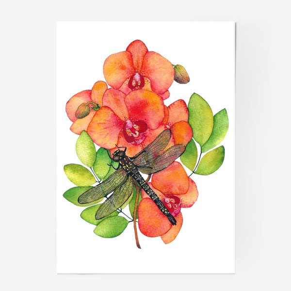 Постер «Орхидея и стрекоза»