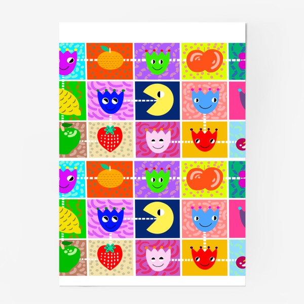 Постер «Узор Пакман игра разноцветное»