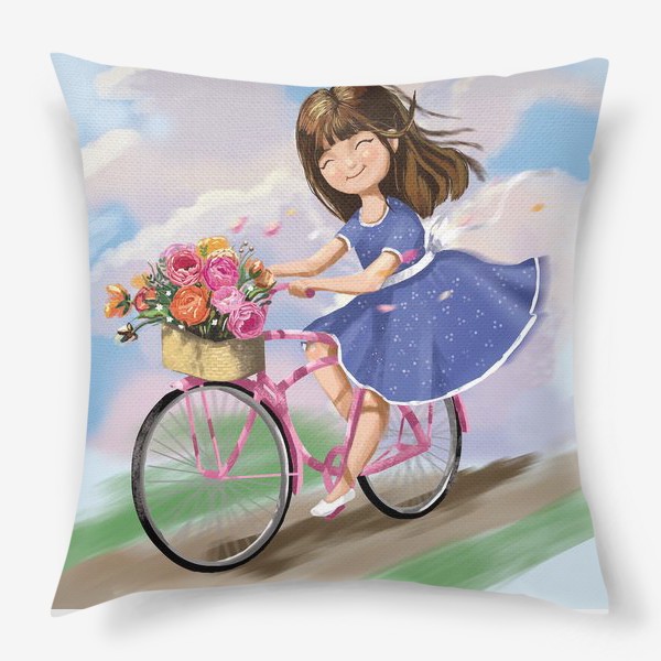 Подушка «Девочка на велосипеде »
