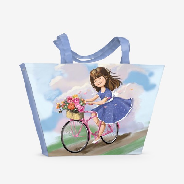 Пляжная сумка «Девочка на велосипеде »