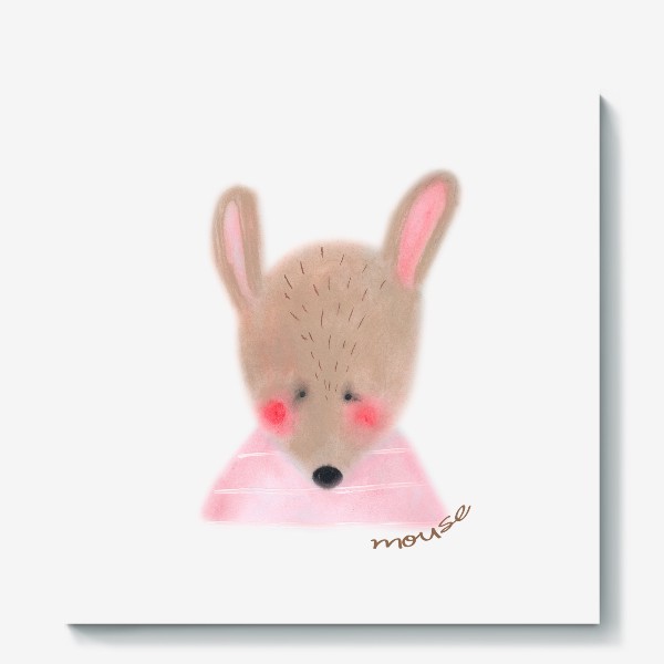 Холст «Мышь в розовой футболке с надписью»