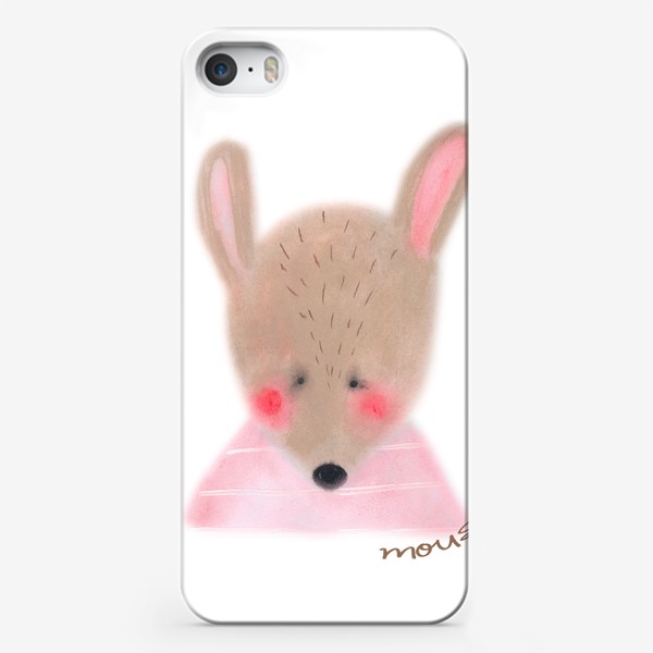 Чехол iPhone «Мышь в розовой футболке с надписью»