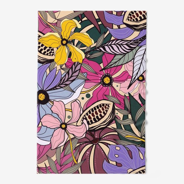 Полотенце «Разноцветные какао-цветочные мотивы»