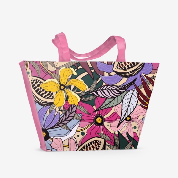Пляжная сумка &laquo;Разноцветные какао-цветочные мотивы&raquo;