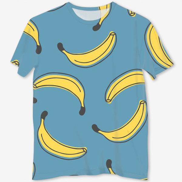 Футболка с полной запечаткой «Бананы на голубом фоне»