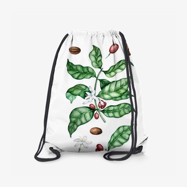 Рюкзак «Кофейные ветки, листья и зерна. Акварель»
