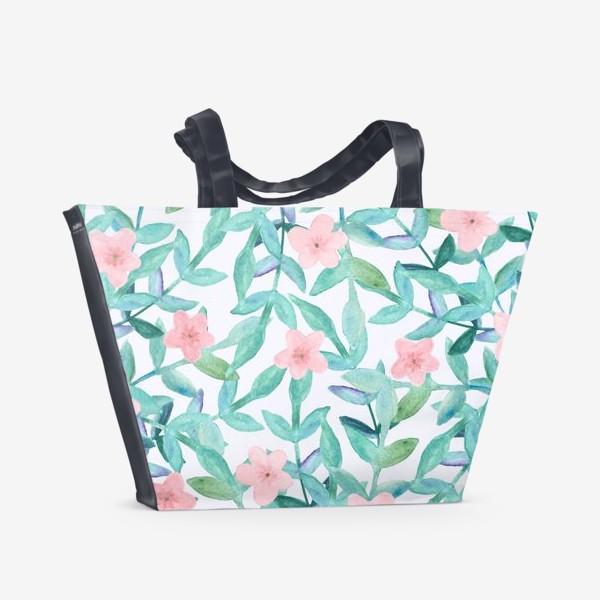 Пляжная сумка &laquo;Акварельные цветы и листья&raquo;