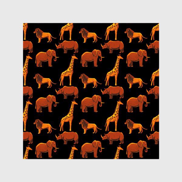 Шторы &laquo;Паттерн животными (лев, слон, жираф, носорог) из Африканской этнической серии&raquo;