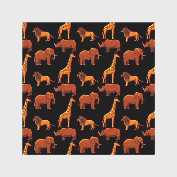 Скатерть &laquo;Паттерн животными (лев, слон, жираф, носорог) из Африканской этнической серии&raquo;