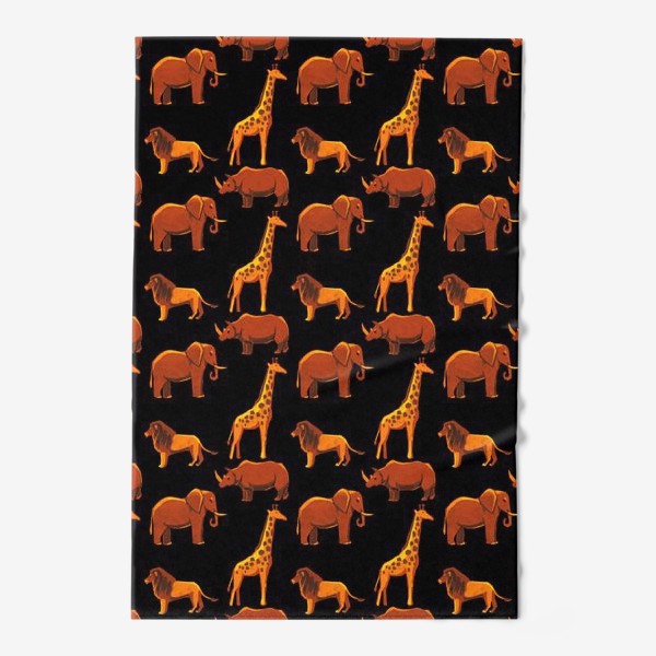 Полотенце &laquo;Паттерн животными (лев, слон, жираф, носорог) из Африканской этнической серии&raquo;