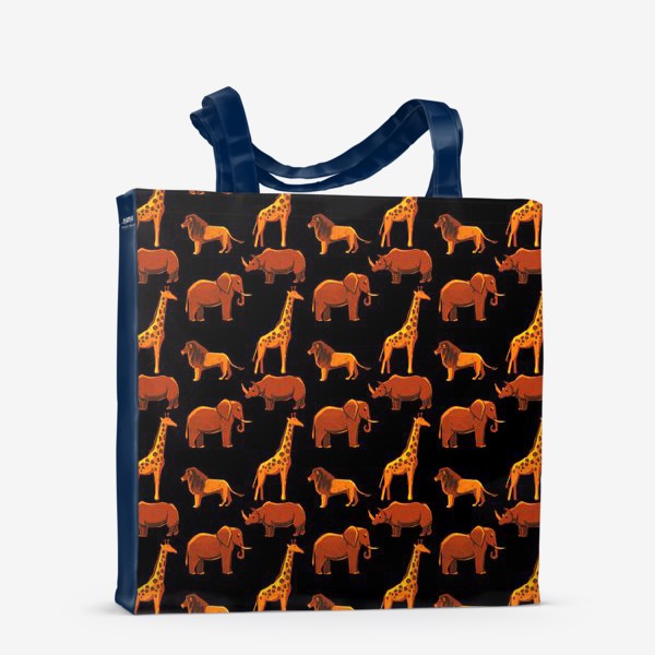 Сумка-шоппер «Паттерн животными (лев, слон, жираф, носорог) из Африканской этнической серии»
