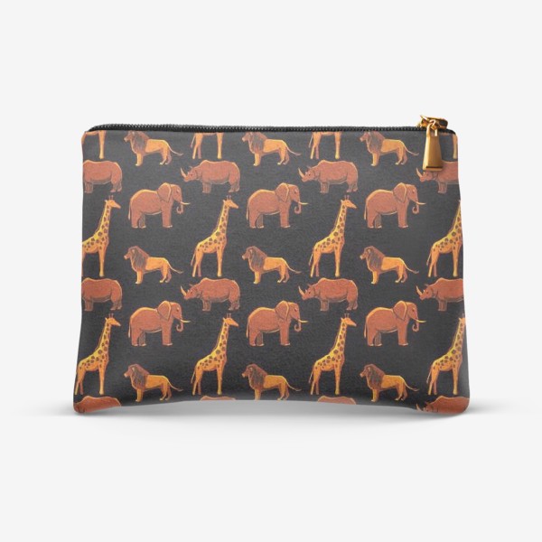 Косметичка «Паттерн животными (лев, слон, жираф, носорог) из Африканской этнической серии»