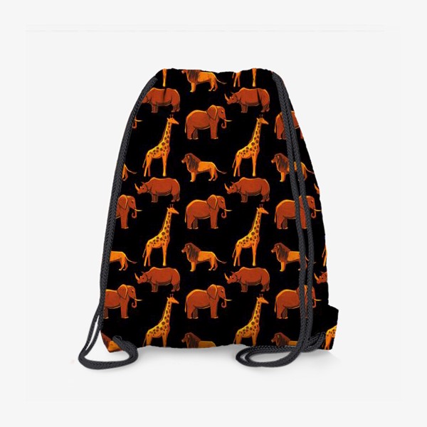 Рюкзак &laquo;Паттерн животными (лев, слон, жираф, носорог) из Африканской этнической серии&raquo;