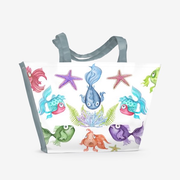 Пляжная сумка «Акварель. Разноцветные рыбки »