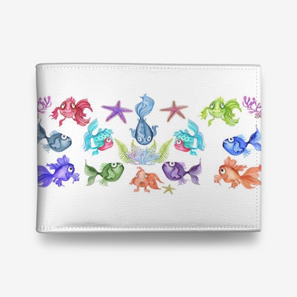 Кошелек «Watercolor set. Multi-colored ocean fish on a white background.»