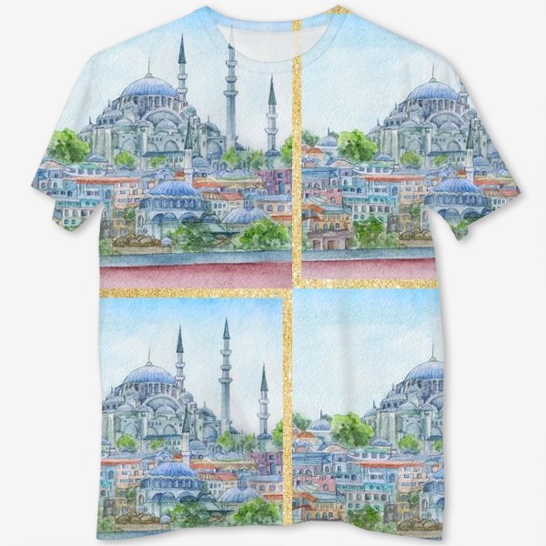 Футболка с полной запечаткой «паттерн Турция, город Стамбул, мечеть Сулеймание, ислам»