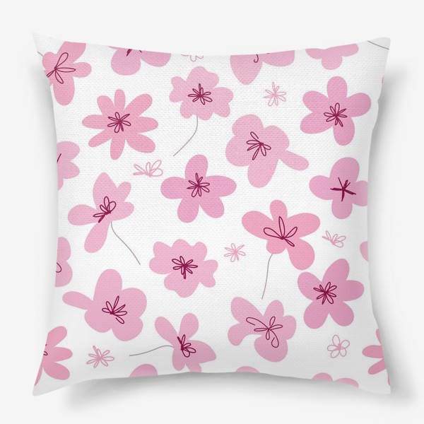 Подушка «Цветочный графический дизайн. Рисованный бесшовный узор розовых цветов»