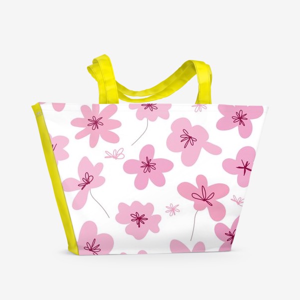 Пляжная сумка &laquo;Цветочный графический дизайн. Рисованный бесшовный узор розовых цветов&raquo;
