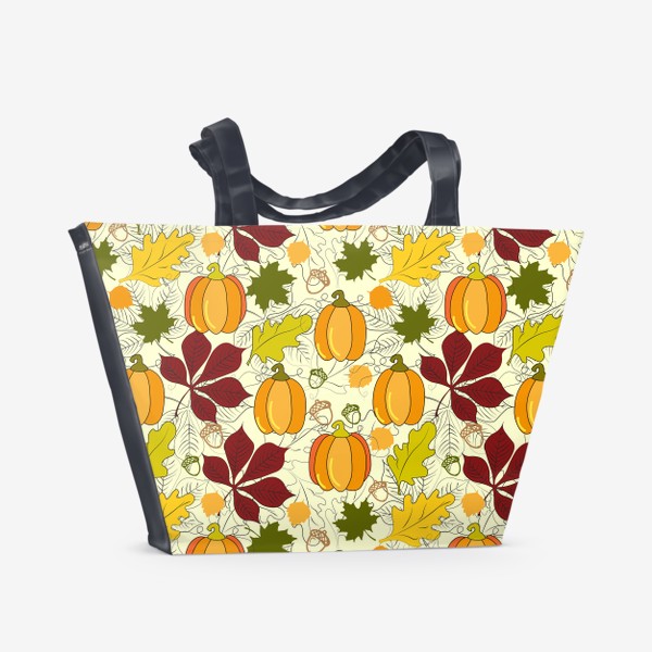 Пляжная сумка «Тыквы и листья. Бесшовный принт с тыквами и листвой.»